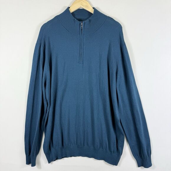 Hawker Rye Cotton Cashmere Teal Blue Mock Neck Quarter Zip Sweater Men's Sz XXL - Picture 1 of 6